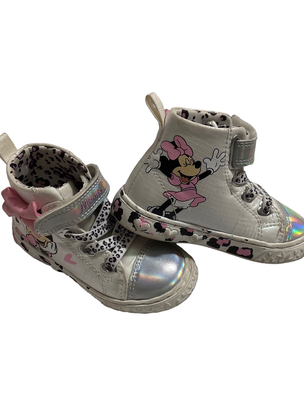 Disney Silver and Pink Minnie Mouse High-Top Sneakers size 7 toddler